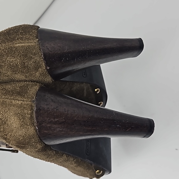 Coach Ediva Leather Stud Canvas Drawstring Ankle Boots Size 6 - Picture 4 of 15